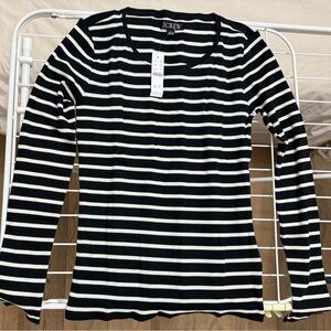 J. Crew Classic Black and White Striped Long Sleeve Top
